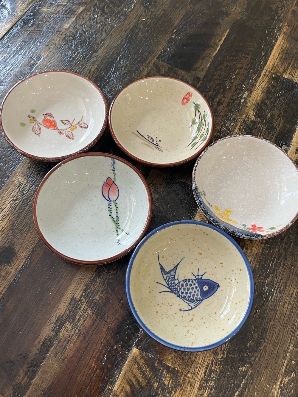 NWT Japanese Ceramic Dipping Sauce Bowls Set of 5 Hand Painted Stoneware